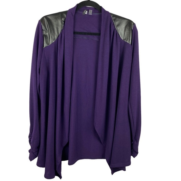 Amanda Green Faux Leather Purple Open Front Cardigan Small - Picture 1 of 12